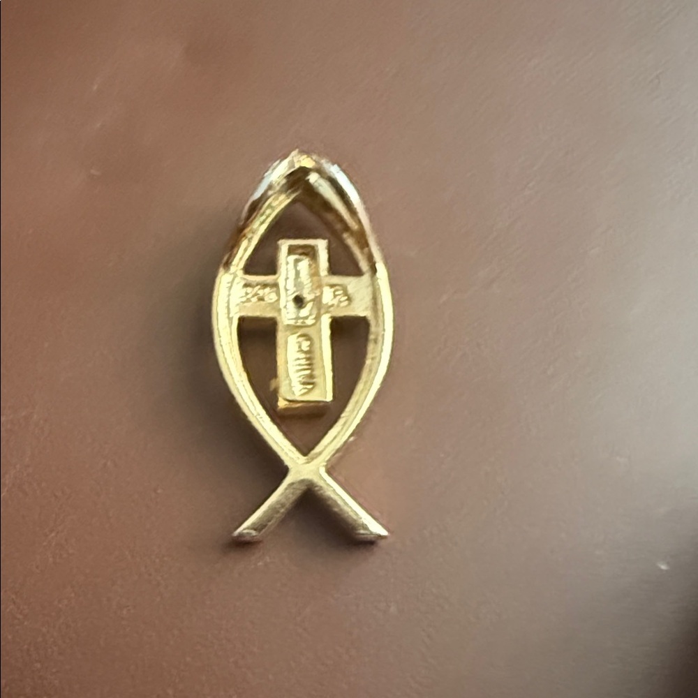 Gold and Silver Fish Symbol Pendant Charm with Cross - Picture 2 of 10